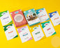 Set of educational cards with Arabic text on a yellow background